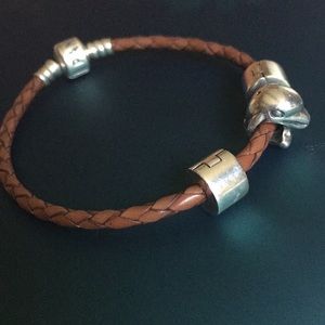 Brown Leather Pandora Bracelet with Charms